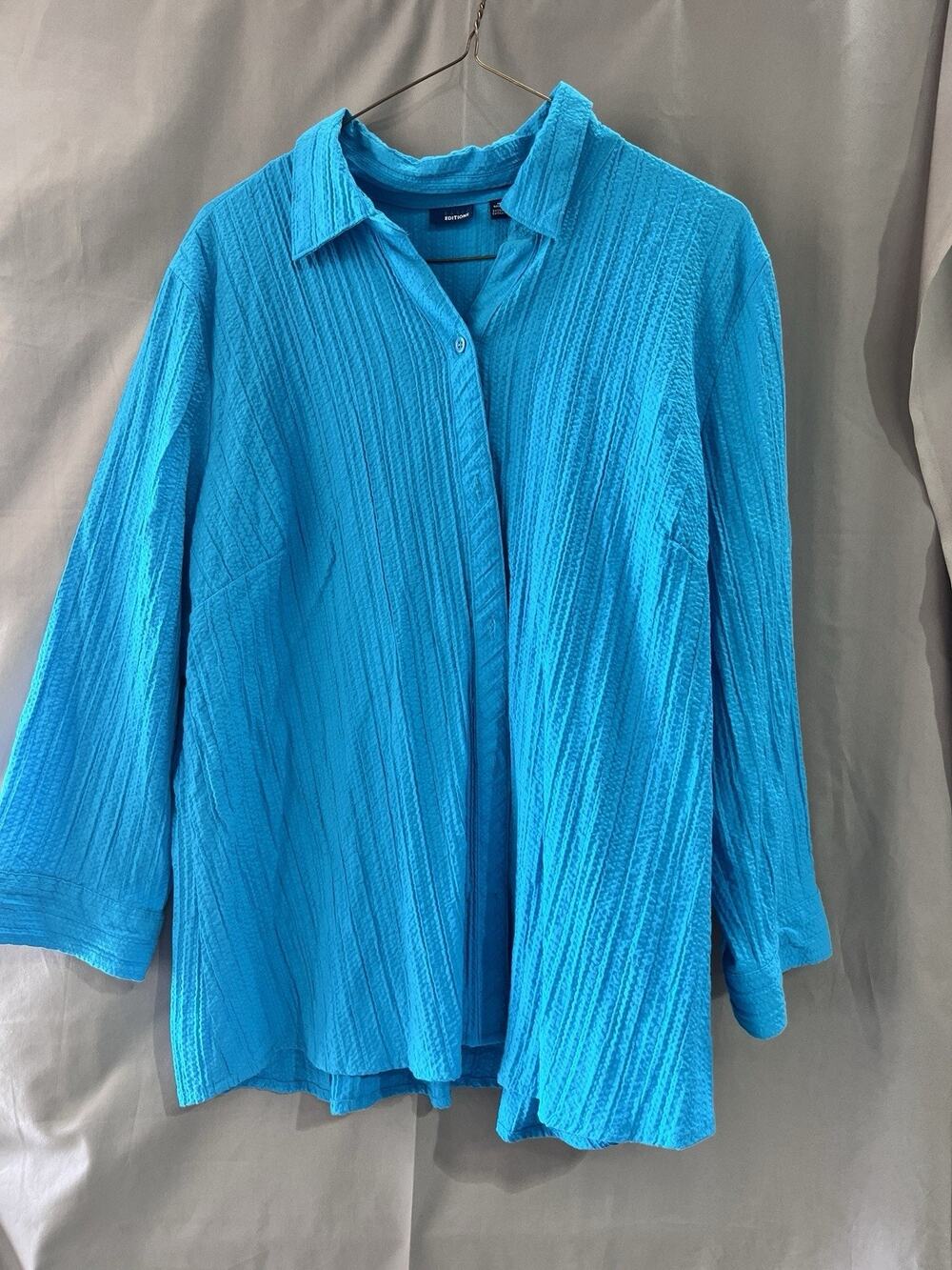 blue pleated button-down shirt brand Basic Editions Size XL TG2126 Boho Retro